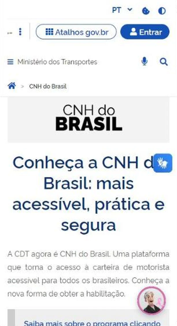 Página oficial CNH do Brasil no gov.br, do Ministério dos Transportes