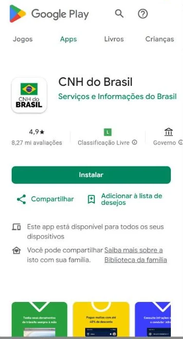 Página do app CNH do Brasil na Google Play